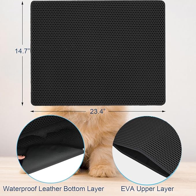 Cat Litter Mat Double Layer Litter Trapping Mat Kitty Litter Box Mat 23.4x14.7 inch Water Proof Cat Litter Catching Mat