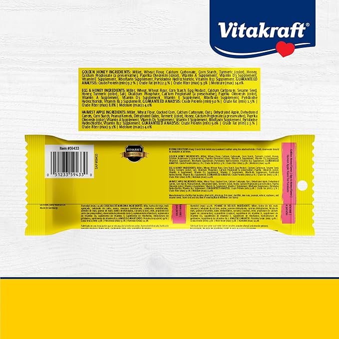 Vitakraft Crunch Sticks Parakeet Treat Variety Pack – 3 Sticks Honey Egg And Apple Flavor - Triple-Baked Sticks With Natural Wood Chew Center Added Vitamins And Minerals - Cage Clip Holder