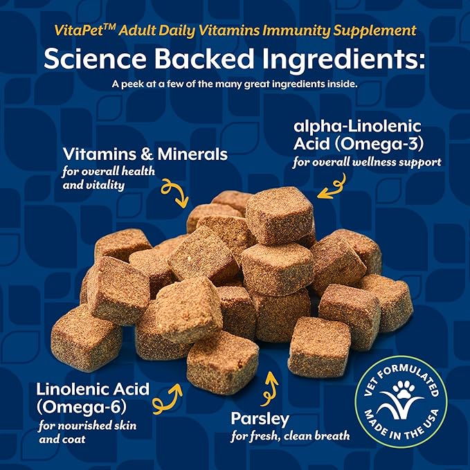 NaturVet VitaPet Adult Daily Vitamins Plus Breath Aid for Adult Dogs, 60 ct Soft Chews, Made in The USA with Globally Source Ingredients