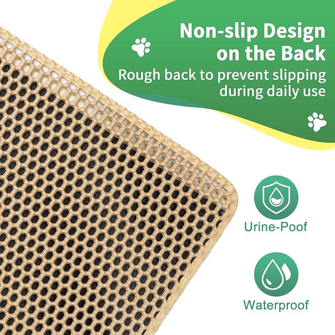 GRELY XXL 47''X 36'' Supper Large Cat Litter Box Mat,2 Layer Litter Mat for Indoor Cats,Rug for Pet Kitty,Litter Trapping Mats,Waterproof Urine Proof,Non-Slip
