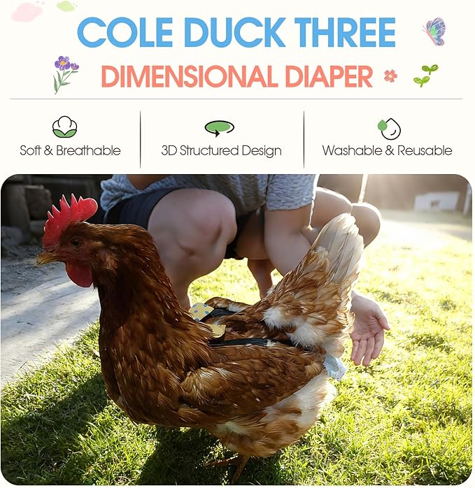 QBLEEV Duck Diapers for Pet Ducks & Chickens, Reusable Chicken Diaper for Indoor Poultry, Waterproof Breathable Baby Duckling Diaper with Elastic Straps, for Ducks Chicks Hens Roosters