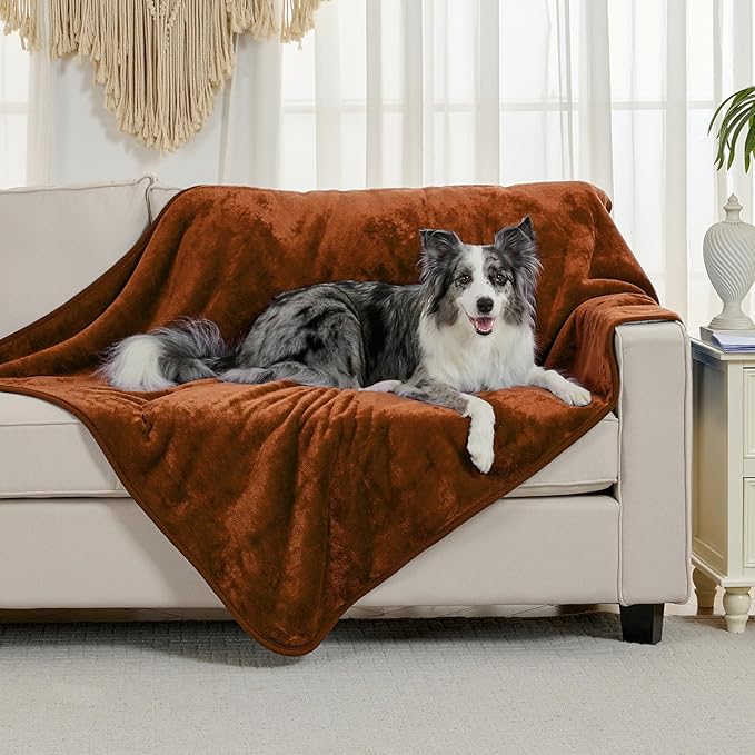 Waterproof Blanket for Bed Couch Sofa, Soft Liquid Pee Proof Pet Blanket for Dog Puppy Cat, Reversible Sherpa Fleece Furniture Protector (Caramel, 60x80 inches)