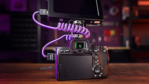 KONDOR BLUE x Gerald Undone | Ful HDMI 2.0 Type A Male to Male 12"- 24" Coiled Braided Cable | 4K 60Hz 18Gbps, HDR, 3D, Reinforced | for On-Camera Monitors & Recorders + More | Purple