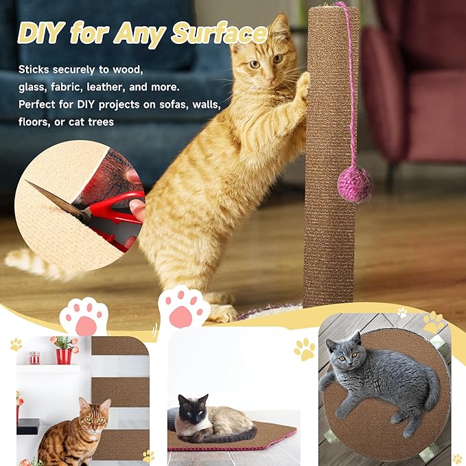 Cat Scratch Furniture Protector, 39.3''x15.8'' Trimmable DIY Self-Adhesive, Durable Corner Scratcher Couch Protectors from Cat Claws for Sofa, Tree Shelves & Scratching Posts (Brown)