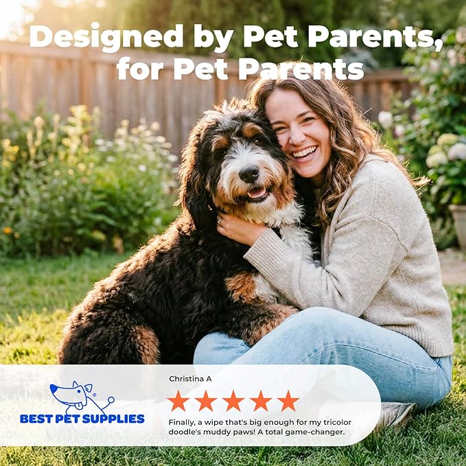 Best Pet Supplies 8" x 9" Large Dog Wipes - Cleaning and Deodorizing for Paws and Coat - Gentle Formula with Lavender Vitamin E for Puppies and Cats - 100 Count