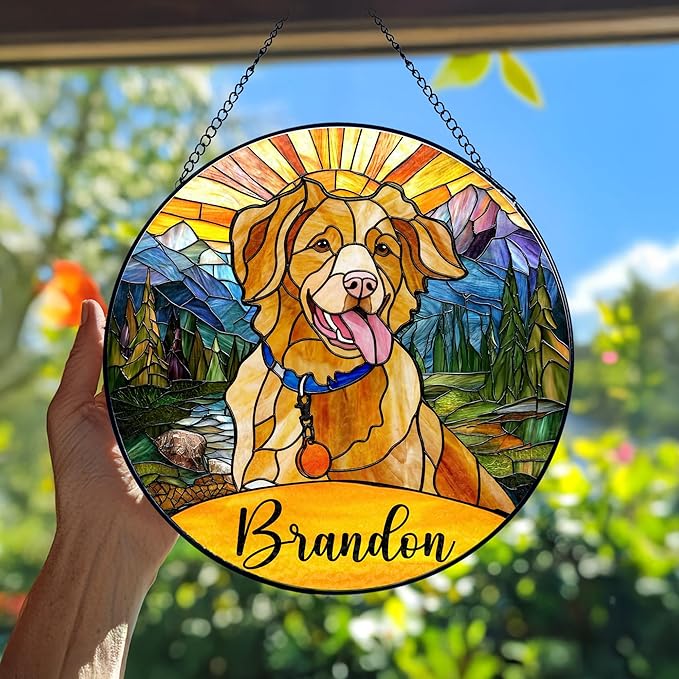 Custom Cat Portrait Art Suncatcher Stained Glass Window Hanging Remembrance Gift Indoor Decor Dog Bereavement Keepsake Loss of Pet Sympathy with Name Date Portrait