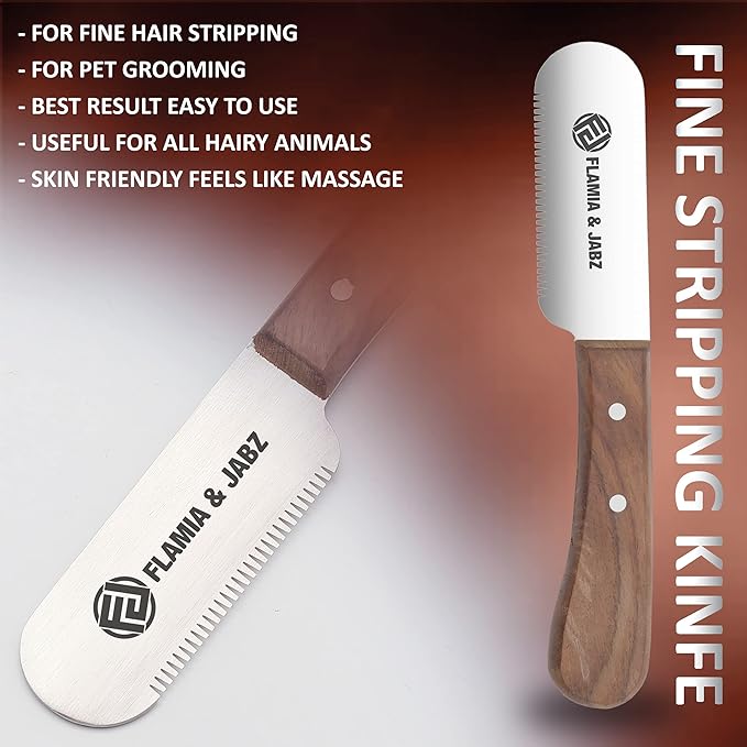FLAMIA & JABZ FJ Professional Stripping Knife kit (6 pieces set) for Dogs & Pets, Wooden Handle Grip with Stainless Steel Blade (Right handed) (Rosewood)