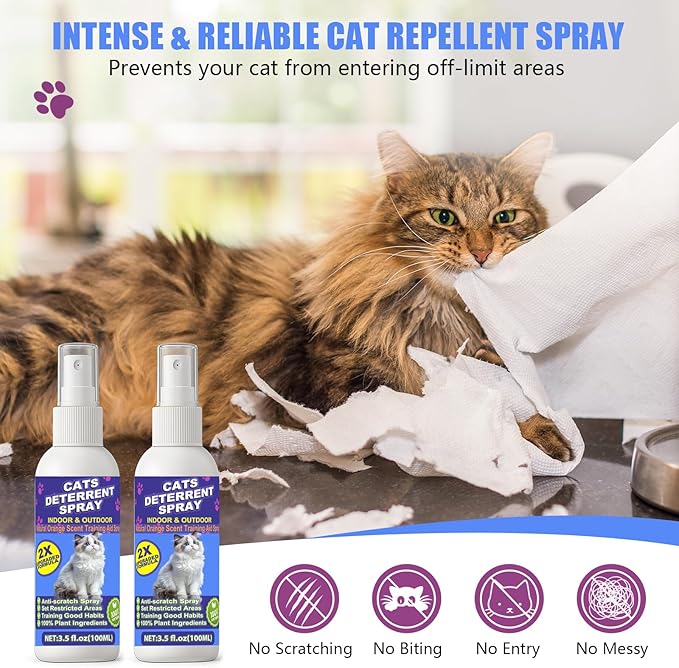 Cat Deterrent Spray - Cat Scratch Deterrent Spray for Furniture Protection, Effective Training Aid with Natural Ingredients - Non-Toxic Formula for Cats and Kittens Light 7.0 fl.oz