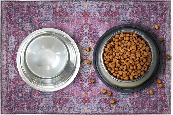 LOVEWAG Waterproof 2-Pack Pet Feeding Mats - 16" x 24" Premium Cat & Dog Food Mat - Non-Slip, Machine Washable Food Mat Protects Floors & Contains Water Bowl Spills - Pet Place Mats (Mystic Fuchsia)