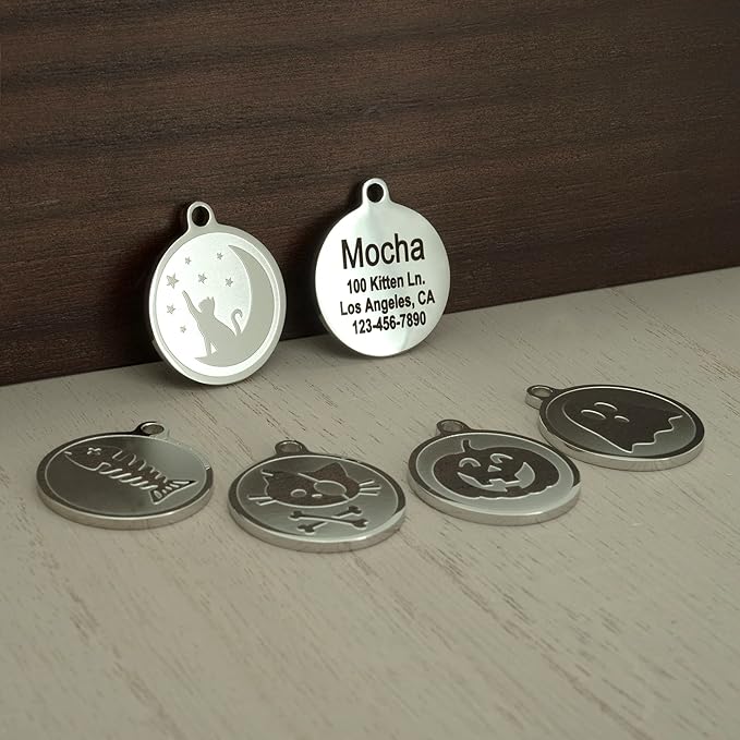 Ultra Joys Engraved Cat Name Tags Personalized - Stainless Steel Name Tag Pet Identification - Small Dog ID Tags Personalized for up to 4 Lines of Text - Pet ID Tags for Cat Collar - Pirate