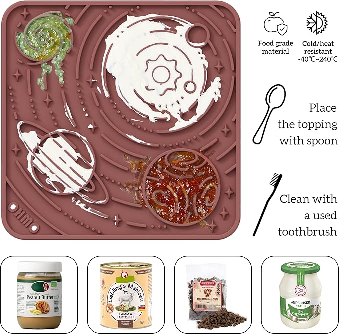 OHMO Lick Mat for Dogs and Cats(Small, Mars&Coral, 2pcs) Enrichment Accessories Toy Space Star Easy Clean Pet Slow Feeder/Suction Cups, Licking Pad for Anxiety Relief and Boredom Reduction