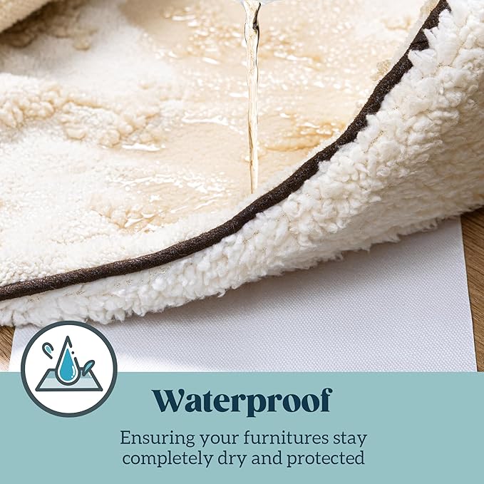 Embossed Sherpa Dog Blankets for Small Dogs - Waterproof Cat Blankets for Indoor Cats - Heavy Duty Couch Cover Protector - Soft Reversible Throw Furniture Protection - Small, Cream