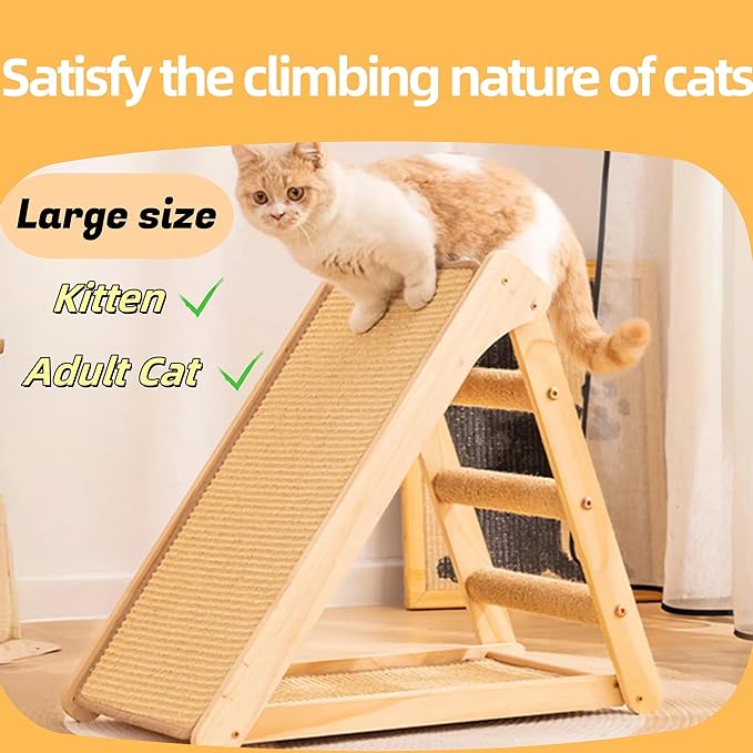 Large Sisal Cat Scratcher - Pre-Assembled Cat Scratching Post for Indoor Cats Adults & Kittens, Solid Wood Scratch Pad with Space-Saving Design