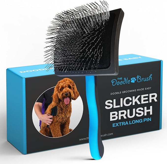 Slicker Brush for Dogs Detangler, Poodle Pin Dematting Dog Hair Brushes, Extra Long Pin Slicker for Goldendoodle, Cockapoo, Cavapoo, Tangle-Free Grooming Shiny Coat Pet Brushes