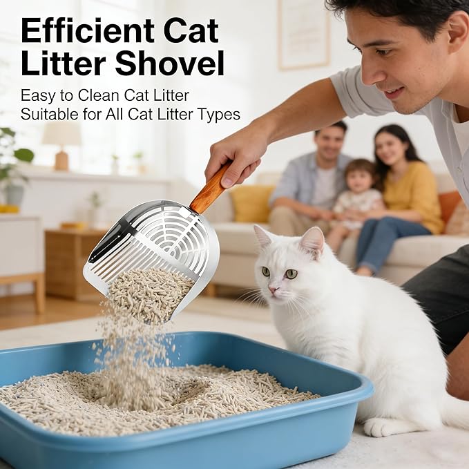 Stainless Steel Metal Cat Litter Scoop with Holder,Heavy Duty Litter Scooper & Speed Sifter,Dual-Width Holes for Quick Cleanin,Suitabla cat Scooper for Cat Litter Box,Durable, Heavy Duty