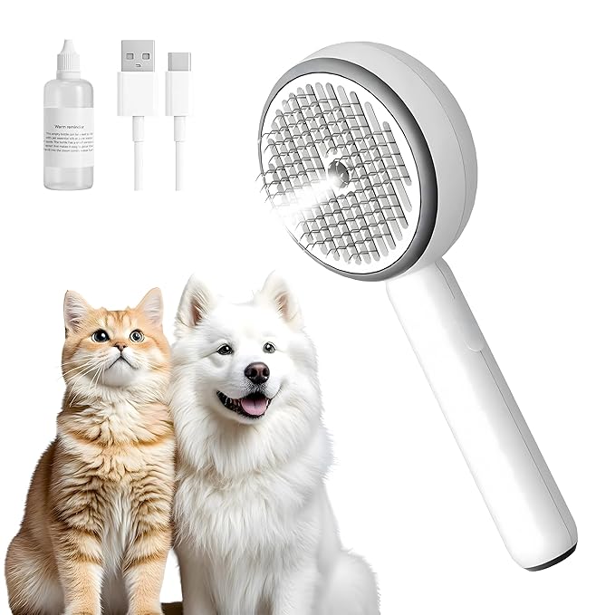 3-in-1 Pet Steam Brush for Dogs and Cats, Shedding & Grooming Comb for Long and Short Hair, Hair Removal with Spray and One-Click Release