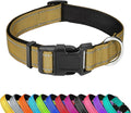 Reflective Dog Collar, Adjustable Soft Neoprene Padded Nylon Pet Collars with Buckle for Small Dogs, Khaki,S