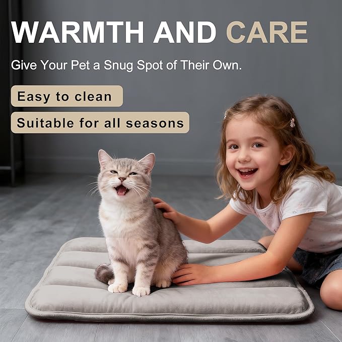 Dog Bed Mat, Reversible Dog Crate Pad with Washable Kennel Mat and Soft Foam, Flat Pet Bed for Dogs & Cats, for Crates Carriers & Travel (Light Brown, 18" L*12" W*1.5" Th)