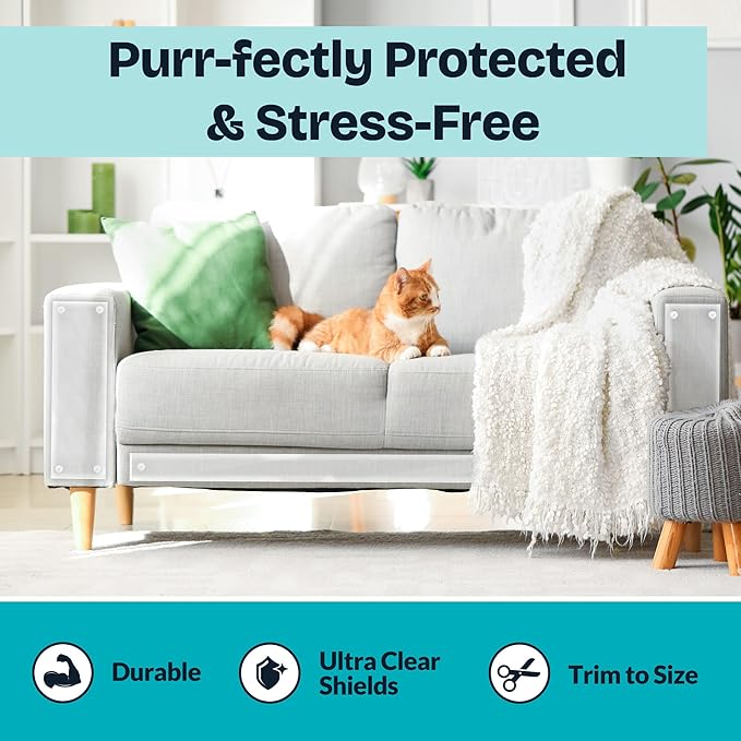 Reli. Cat Scratch Furniture Protector XL (12 Pack w/Pins) Anti Cat Scratch Couch Protector from Claws | Self Adhesive, Clear Plastic Furniture Shield for Couch Corner, Sofa