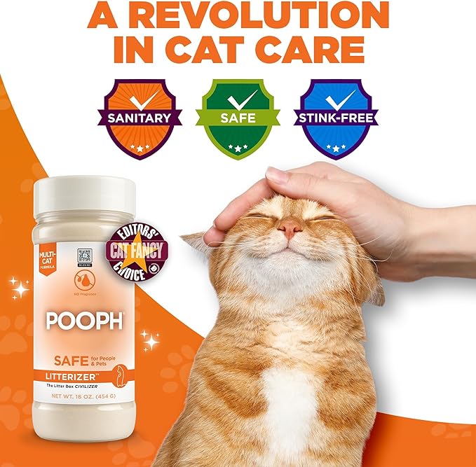 POOPH® LITTERIZER® – 16oz Bottle – Absorbs 46x Weight in Wetness & Odor – Keeps Litter Dry, Reduces Mess, Reduce Litter Costs and Get a Stink-FREELitter Box – Without Fragrances or Harsh Chemicals