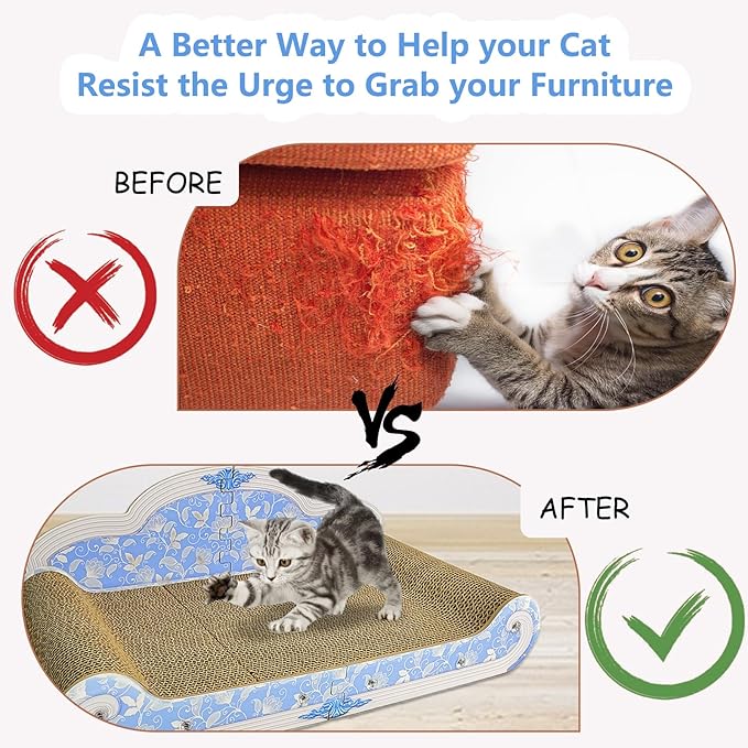 Luxury Cardboard Cat Scratcher Sofa Bed, Couch Shaped Cat Scratching Board, Cat Scratch Lounge with Catnip, Cat Scratcher for Indoor Cats(Floral)