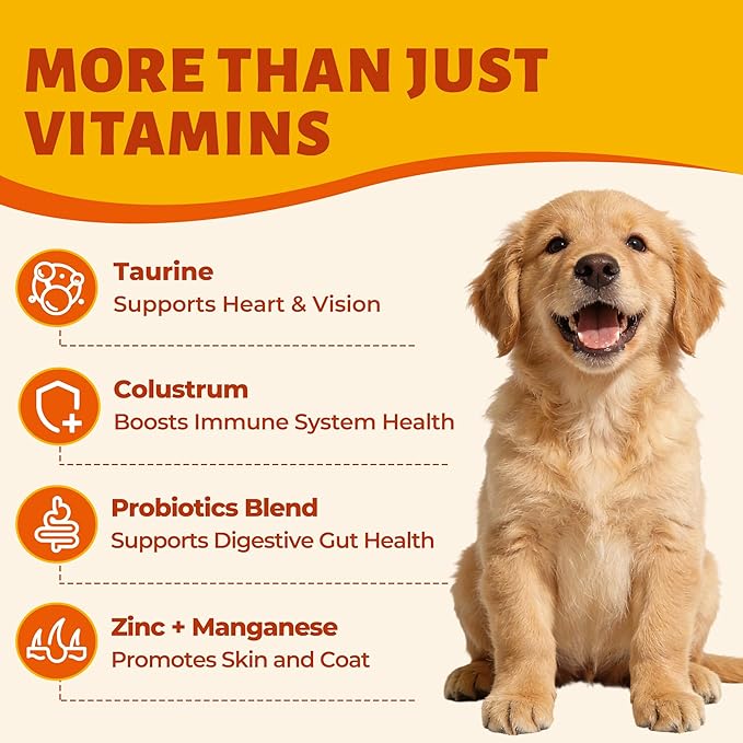 22-in-1 Dog Vitamins Powder All-in-One Multivitamin for Dogs & Cats, Colostrum, Taurine, Itch Relief, Immune Support, Digestive Support, Chicken Flavor Pet Vitamins and Supplements, 3.88oz