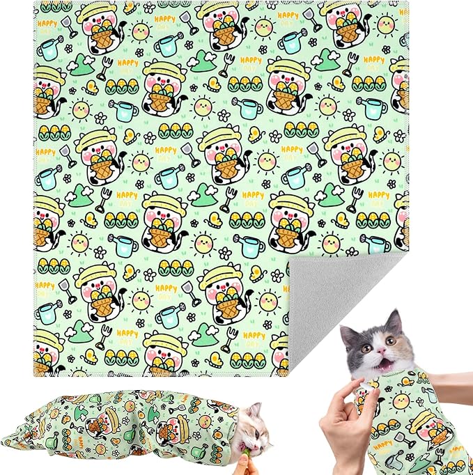 27.6" Cat Grooming Wrap for Cutting Nails, Corn Pattern Self-Adherent Fabric Wrap for Cats, Anti-Scratch Anti-Escape Multifunctional Cat Swaddle Tool for Teeth Brushing, Ear Cleaning