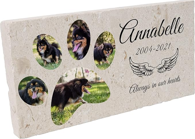 Personalized Pet Memorial with Keepsake Photo on Limestone - Headstones, Garden Stones, and Grave Markers for Dogs - Dog Memorial Stone, Pet Memorial Gifts - 12”x 6”x1.25" D (C. Annabelle Design)