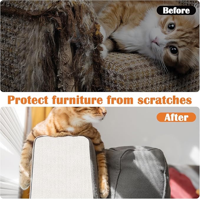 Cat Scratch Furniture Protector - 78.7" x 13.8" Trimmable Self-Adhesive Cats Claws Scratch Pads, DIY Cat Climbing Couch Protector for Scratch Post Cat Tree Replacement Indoor (Cream White)