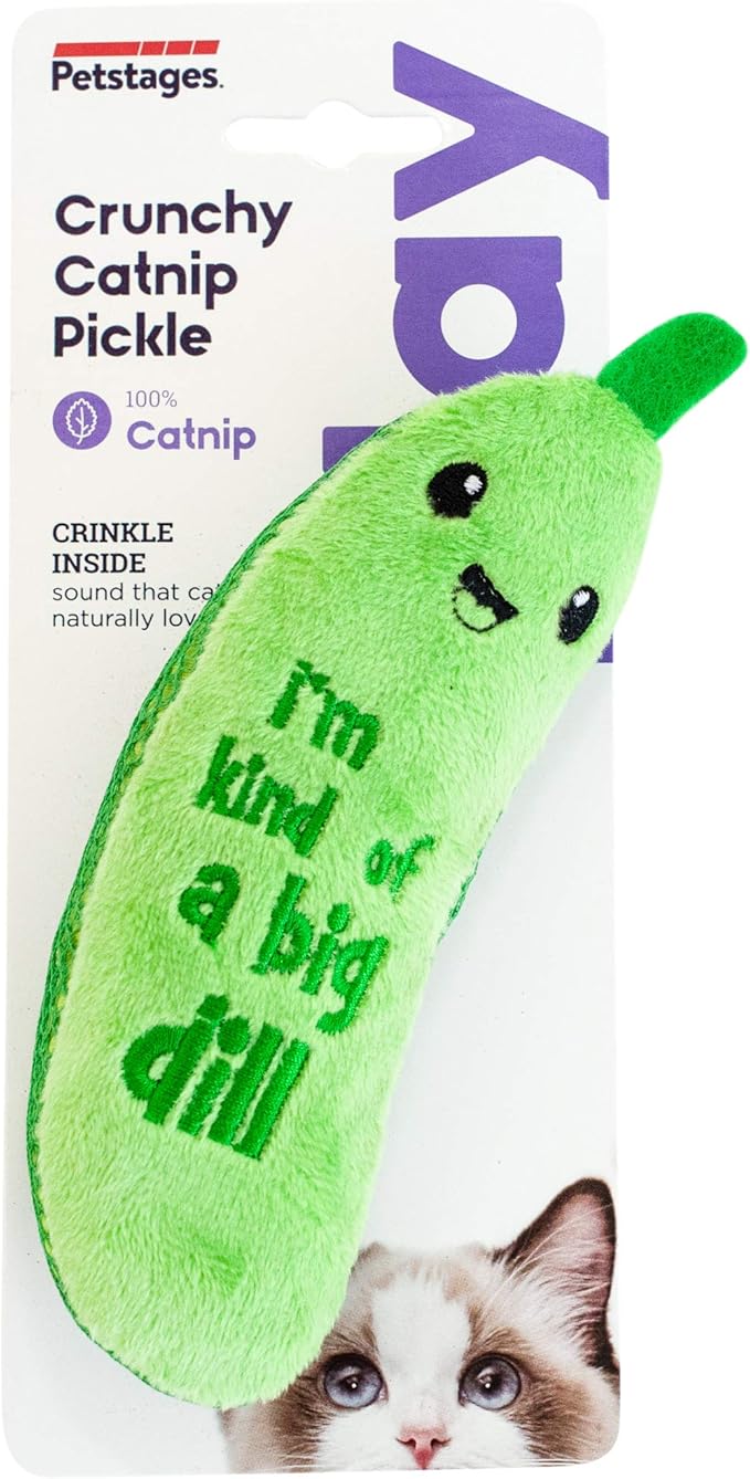 Catstages Crunchy Pickle Kicker Cat Toy – Plush Crinkle Toy with Catnip and Dental Mesh, 6.5" (Pack of 2)
