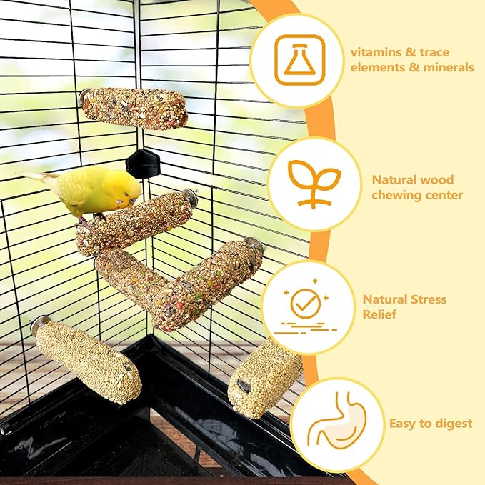 3PCS Parakeet Treat,Natural Parrots Treat Sticks,Vegetable & Grain Style Crunch Sticks,Bird Treats for Cockatiel Budgies Lovebirds Canary Conure Finches