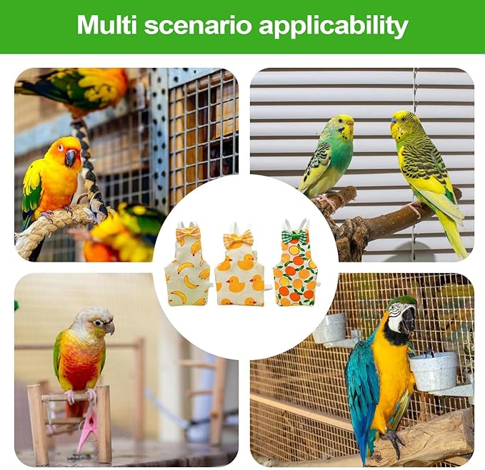 Parrot Diaper, Bird Diapers Clothes for Pigeons, 3-Piece Breathable Washable Animal Clothing for Parakeet, Budgerigar, Canary, Macaw, Housewarming