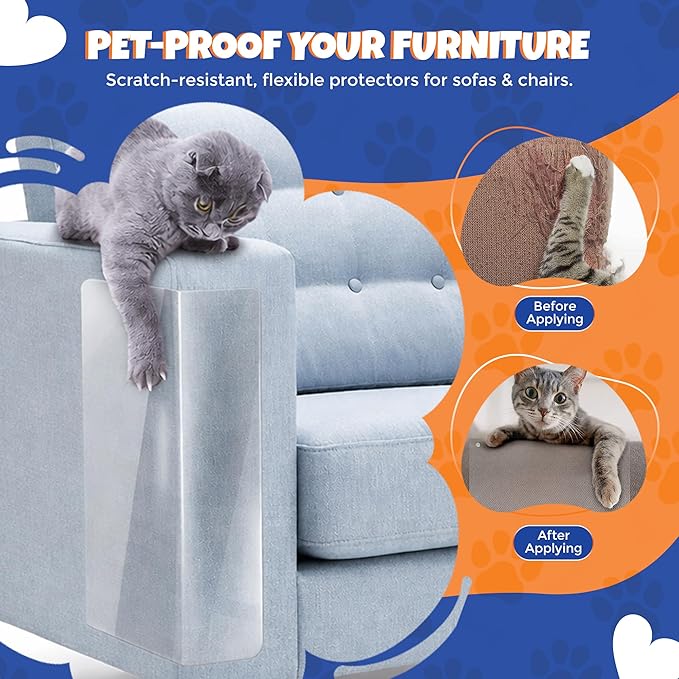 NAVZA® Cat Scratch Furniture Protector, 12 Pcs Couch Protector from Cat Claws Single Side Sticky Sheets, Easy Apply, Anti Scratch Furniture Protector for Sofa Corners, Walls, Doors with 50 Twist Pins