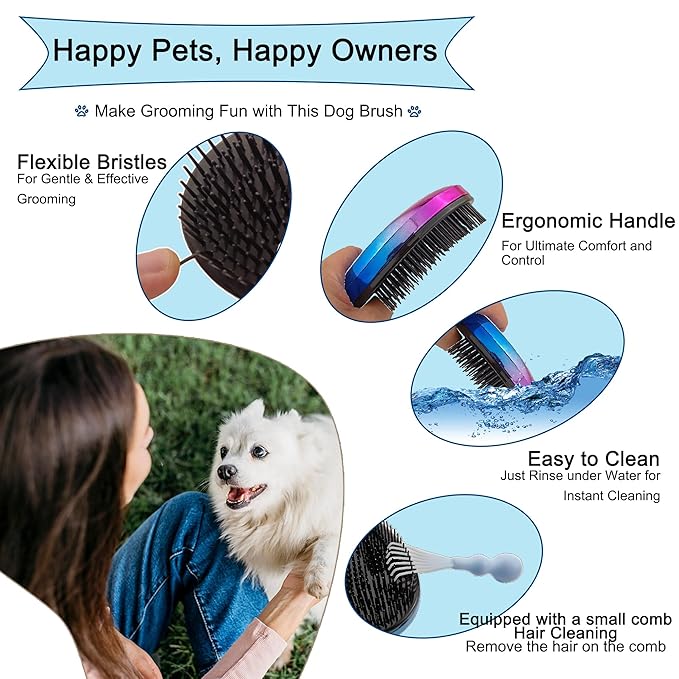 Gentle Grooming Puppy Brush with Gift Box ， Fit for Small Dog ， Yorkie, Shih Tzu, Maltipoo, Maltese and Pomeranian ，Toy Poodle Accessories, Soft Bristle (Gradient Color)