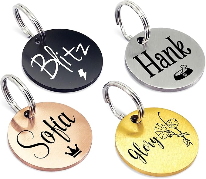 Ultra Joys Personalized Dog Tags for Pets - Durable Stainless Steel Customizable Dog Cat ID Tags - Dog Tags for Safety Optional Engraved on Both Sides -Round Shape Dog Tag Large Size, Black