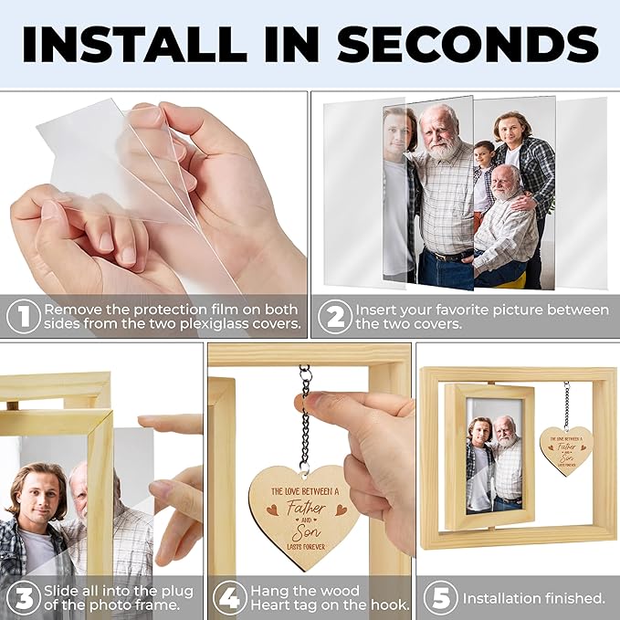 Father's Day Gift Rotating Picture Frame, Dad Frame Fits 4x6 Photo, To the World You Are a Dad Wooden Keepsake Ideas Birthday Gift for Father Stepdad from Daughter Son Tabletop Display HR-DAD-N
