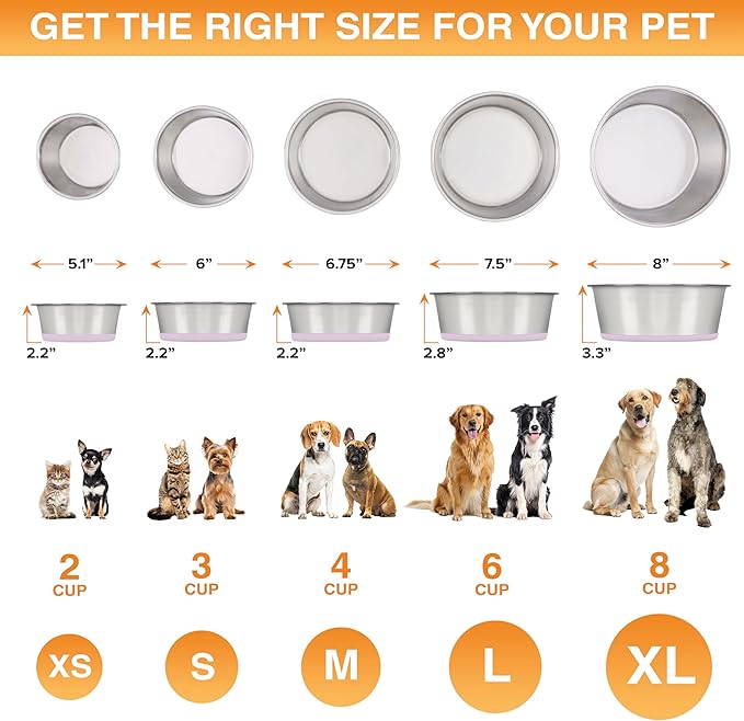 Neater Pet Brands Stainless Steel Dog Bowls with Non-Slip Rubber Bottom – 3 Cup (24 oz), Pink - Set of 2 Heavy Duty Metal Dog Bowls, Dishwasher Safe, Food or Water Bowl, Ideal for Small to Medium Dogs