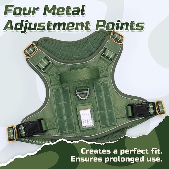 rabbitgoo Tactical Dog Harness for Large Dogs, No Pull Military Service Vest with Handle & Molle, Easy Control for Training Walking, Adjustable Reflective Straps, Green, XL