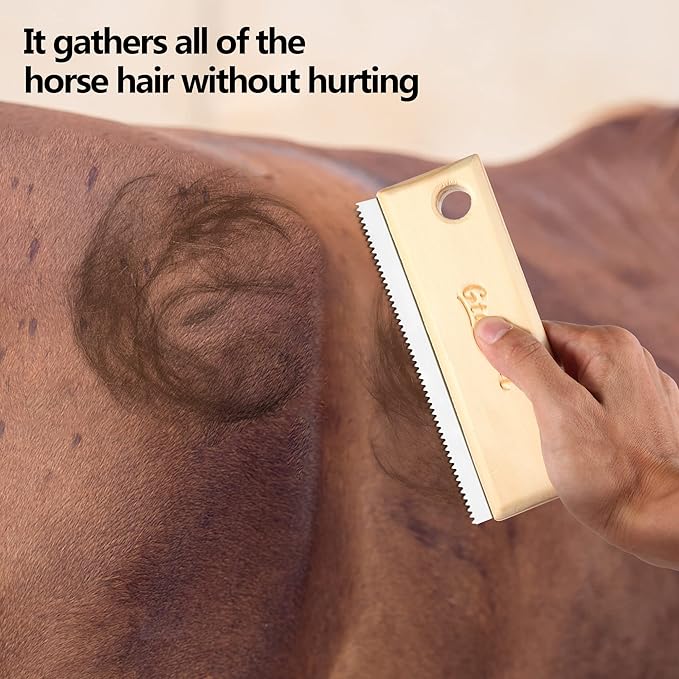 Shedding and Grooming Tool - Brush Scraper for Pets' Undercoat, Horses, Cattle, and Cats, Wooden Handle with Stainless Steel Blade