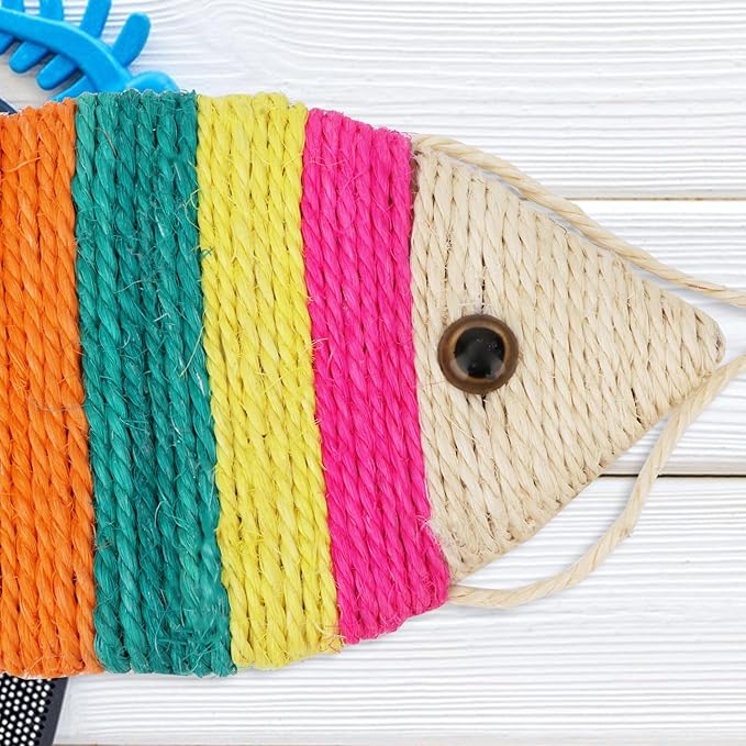 Hypeety Cat Scratching Board Creative Fish Shaped Cat Claw Toy Colorful Sisal Pad Scratch Lounge Durable Scratching Pad Interaction Toy (L)