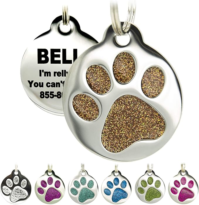 PetANTastic Engraved Cat Tags - Personalized with 4 Lines of Custom Engraved ID, Round Paw Print Stainless Steel Enameled in 6 Colors: Ocean Blue, Aquamarine, Deep Pink, Magenta, Pale Green, Amber
