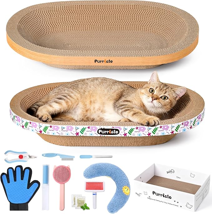 4PCS Cat Scratcher Bowl Set, Durable Cardboard Cat Scratcher Bed, Beginner-Friendly for Cats, No Shedding, Oval Lounger Design, Eco-Friendly & Long-Lasting