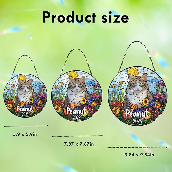 Custom Dog Portrait Art Suncatcher Stained Glass Remembrance Gift Indoor Decor Window Hanging Cat Bereavement Keepsake Loss of Pet Sympathy with Name Date Portrait Gifts