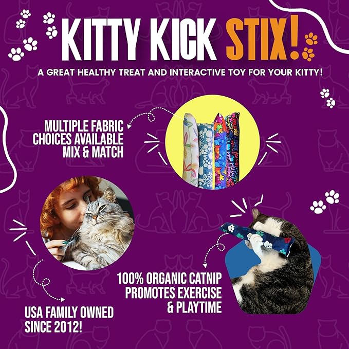 Kitty Kick Stix 15" Catnip Kicker Toy – Set of 2 | Handmade in USA | Interactive Cat & Kitten Toy | Durable Kicker Packed with 100% Potent Catnip for All Breeds (Feline Friendly)