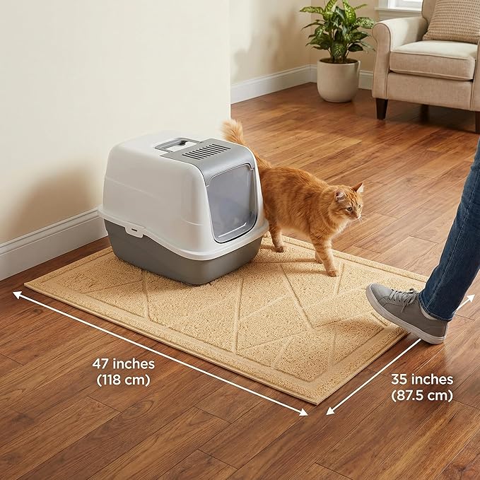 WePet Cat Litter Box Mat, Kitty Premium PVC Pad, Durable Trapping Rug, Phthalate Free, Urine-Resistant, Scatter Control, Mosaic, XXL 47 x 35 Inch, Beige