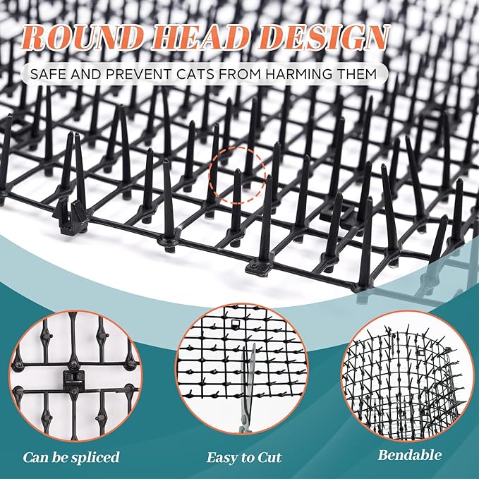 2PCS 6.5ft Scat Mat for Cats, Prickle Strips Network Digging Stopper Outdoor Spike Deterrent Mat, 78 inch x 11 inch(13FT)