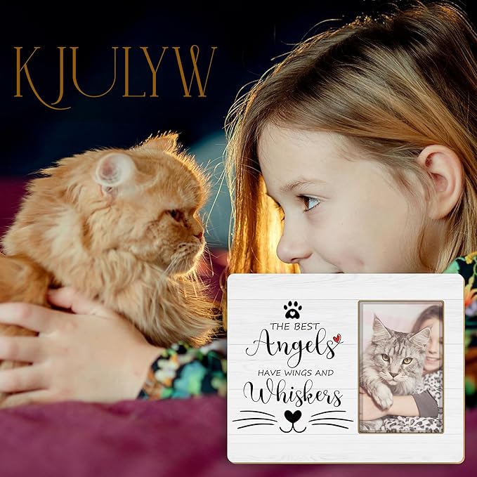 Cat Memorial 4x6 Picture Frame, Sympathy Gifts for Loss of Cat, Cats Passing Away Gift, the Best Angels Have Wings and Whiskers Picture Photo Frames for Desk Tabletop Wall Decoration