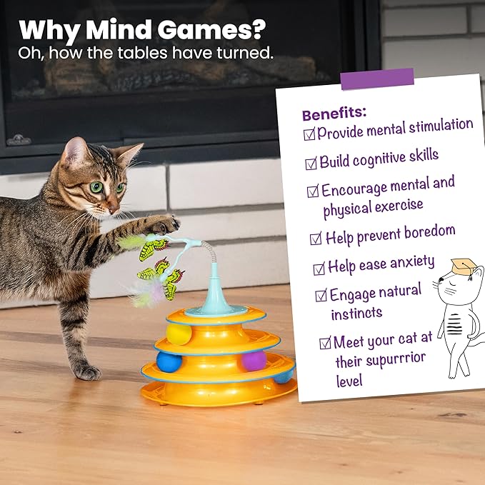 Catstages 2-in-1 Bouncy Flutter Bug Spring Cat Toy – Interactive Standalone or Ball Track Add-On, Blue