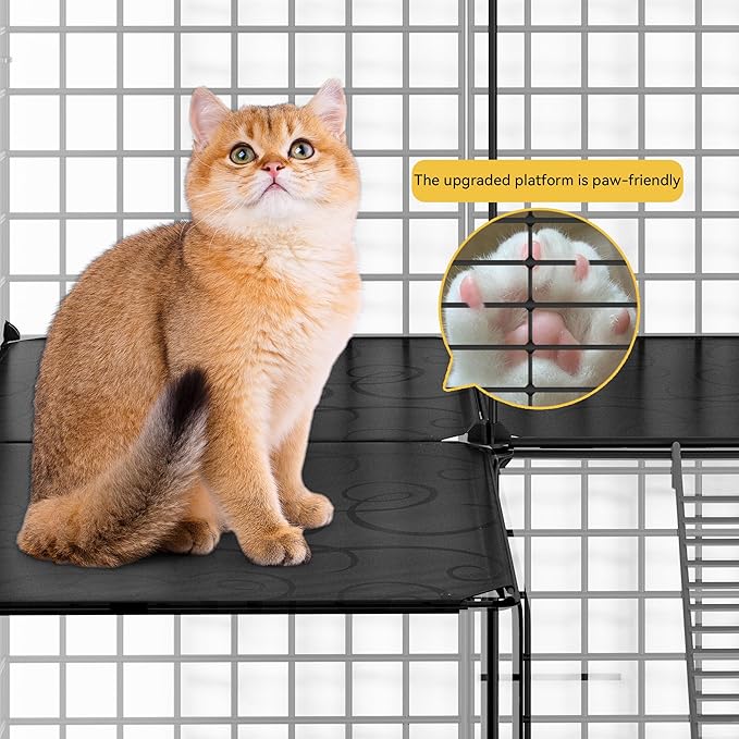 DWVO Cat Enclosure for Kittens, 2-Tier Pet Cage for Small Animals, Kitty Playpen House for Indoor Outdoor Black