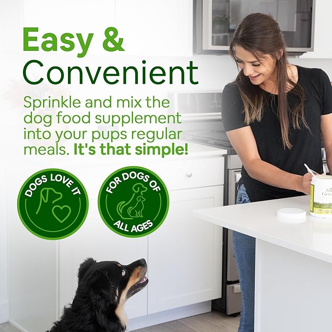 Superfood Multivitamin Powder - Dog Vitamins and Supplements, Organic Kelp, Spirulina, Sea Moss for Homemade Food, Kibble and Raw Meals, Energy, Immune, Joint & Skin Support for All Ages
